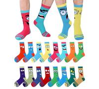 Croloose 8 Pairs Funny Emotion Crew Socks for Men Mismatch Crew Dress Socks Novelty Different Fun Designs Colors Socks Holidays Gifts for Men Dad Grandpa, Vibrant Colors, One Size