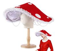 Croloose Mushroom Hat Renaissance Medieval Costume Cosplay Halloween Victorian Fairy Accessories with Bead Lace Brim Cap(Red)