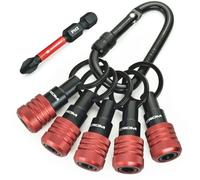 CROM 5-Piece Bit Holder Keychain -1/4-Inch Hex Shank Organizer Set with Locking Carabiner, Everyday Carry Accessory, Includes 2-Inch #2 Phillips Bit (Black)
