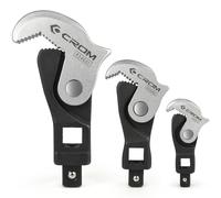 CROM Adjustable Crowfoot Wrench Set - 3 Piece Spring Loaded Crows Foot Wrench with 5 to 32mm (3/16 to 1-1/4 Inch) Coverage - Male & Female Square Drives Work with Ratchet, Breaker Bar, Extension Bar