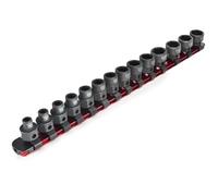 CROM Stubby Impact Socket Set - 14-Piece 3/8" Drive Metric 6-19mm Low Profile Socket Set, CR-MO Steel Nano Shallow Impact, Includes Aluminum Storage Rail (Metric 14 Piece)