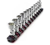 CROM Universal Flex Socket Set - 1/4 Inch Drive 6-Point 12-Piece Swivel Socket Set from 5mm to 15mm Metric - Swivel Joint for Easier Access to Tight Spaces - Aluminum Storage Rail Included