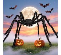 Cromaxa Giant Halloween Spider Decorations 1.5M - Extra Large Life Size Spooky Spiders Fake Black Hairy Realistic Big Spider with Red Eyes for Outdoor/Indoor Halloween Party Props Decor (150cm)