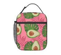 cromcu Avocado Insulated Lunch Box for Girls Women Nature Lovers,Polyester Reusable Cooler Lunchbox Gifts,Tropical Leaf and Fruit Pink Leakproof Lunchbag for Work,Picnic,Travel,Hiking,Fishing