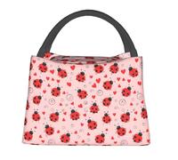 cromcu Cute Ladybug Reusable Lunch Box, Heart Pattern Lunchbox for Kids Women, Insulated Lunchbag, 11in*6.3in*6.7in, Gifts Makeup Bag, Portable Handbag for School Picnic Work Travel Beach or Hiking