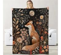 cromcu Fox Blanket for Boys Girls Kids, Flannel Fox Blankets Gifts, Floral Moon Fox Throw Blanket for Sofa Couch Bed Living Room Soft Warm Cozy Fox Decor 60"" x 50""