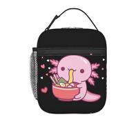 cromcu Insulated Lunch Box for Girls Kids Axolotl Lunch Bag for Work,Picnic,School,Travel,Hiking, Beach or Fishing Polyester Axolotl Eat Ramen Theme Lunch Box