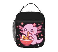 cromcu Insulated Lunch Box for Girls Kids Axolotl Lunchbox Bag for Work,Picnic,School,Travel,Hiking, Beach or Fishing Polyester Pink Axolotls Eat Ramen Theme Lunchbag