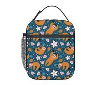 Cromcu Insulated Lunch Box for Girls & Women - Kids Sloth Lunch Bag for Work, Picnic, School, Travel, Hiking, Beach or Fishing - Polyester Sloth Fruit Flower