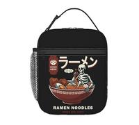 cromcu Insulated Lunch Box for Kids Adults Ramen Lunch Box for Work,Picnic,School,Travel,Hiking,Beach or Fishing Polyester Skull Eat Ramen Theme Lunch Bag