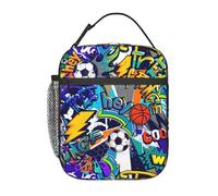 cromcu Insulated Lunch Box for Men Boys Kids Soccer Lunch Box for Work,Picnic,School,Travel,Hiking,Beach or Fishing Polyester Sport Cool Soccer Theme Lunch Bag