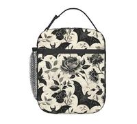 cromcu Insulated Lunch Box for Men Women Goth Lunch Box for Work,Picnic,School,Travel,Hiking,Beach or Fishing Polyester Bat Goth Theme Lunch Bag