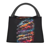 cromcu Retro Car Reusable Lunch Box,Colorful Classic Vehicle Lunchbox for Men Boys Teens,Insulated Lunchbag,11in*6.3in*6.7in,Gifts Makeup Bag,Portable Handbag for School Picnic Work Travel Hiking