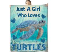 cromcu Sea Turtle Blanket for Ocean Animal Lovers, Just A Girl Who Loves Turtles Flannel Blankets, Marine Life Gifts, Soft Warm Cozy Throws for Sofa Couch Bed Living Room Bedroom Home Decor 60" x 50"