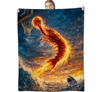 cromcu Shrimp Blanket Soft Lightweight, Cute Flaming Basketball and Shrimp Flannel Throw Blankets for Bed Sofa Office RV Travel Bold Sports Home Decor, Boys Basketball Lovers Gifts 60"X50"