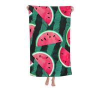 cromcu Watermelon Beach Towel Oversized Microfiber Beach Towel for Kids Girls Women 32”x52” Quick Dry and Sand Free Red Towel Watermelon Gifts Swim Bath Pool Watercolor Striped Background