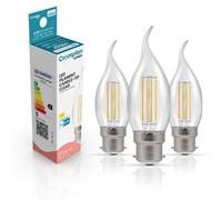 Crompton Lamps Bent-Tip Candle Led Light Bulb B22, 4.2W, 40W Eqv, Warm White 2700K, Flame Tip, 15,000-Hrs, 3-Pack