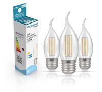 Crompton Lamps Bent-Tip Candle LED Light Bulb ES-E27 | 2.2W = 25W Incandescent | Warm White 2700K | Flame Tip | Edison Screw Lightbulb | Long Life 15,000-Hrs | Clear Glass | 3-Pack