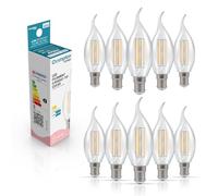 Crompton Lamps Bent-Tip Candle LED Light Bulb SBC-B15d | 4.2W = 40W Equivalent | Warm White 2700K | Flame Tip | Small Bayonet Lightbulb | Long Life 15,000-Hrs | Clear Glass | 10-Pack