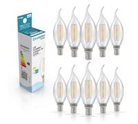 Crompton Lamps Bent-Tip Candle LED Light Bulb SES-E14 | 2.2W = 25W Equivalent | Warm White 2700K | Flame Tip | Small Screw Lightbulb | Long Life 15,000-Hrs | Clear Glass | 10-Pack
