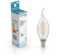 Crompton Lamps LED Bent Tip Candle 4.2W SES-E14 Dimmable Filament (40W Equivalent) 2700K Warm White Clear 470lm SES Small Screw E14 Glass Flare-Tip Light Bulb