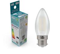 Crompton Lamps Filament Candle LED Light Bulb BC-B22d | 2.2W = 25W Equivalent | Warm White 2700K | Energy Efficient | Bayonet Lightbulb | Long Life 15000-Hrs | Pearl Glass | 5-Pack