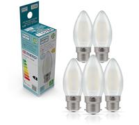 Crompton Lamps Filament Candle LED Light Bulb BC-B22d | 2.2W = 25W Equivalent | Warm White 2700K | Energy Efficient | Bayonet Lightbulb | Long Life 15000-Hrs | Pearl Glass | 5-Pack