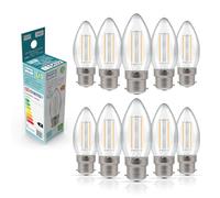 Crompton Lamps Filament Candle LED Light Bulb BC-B22d | 2.5W = 25W Equivalent | Cool White 4000K | Energy Efficient | Bayonet Lightbulb | Long Life 15000-Hrs | Clear Glass | Dimmable | 10-Pack