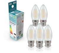 Crompton Lamps Filament Candle LED Light Bulb BC-B22d | 5W = 40W Equivalent | Cool White 4000K | Energy Efficient | Bayonet Lightbulb | Long Life 15000-Hrs | Pearl Glass | Dimmable | 5-Pack