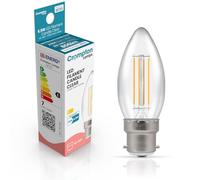 Crompton Lamps Filament Candle LED Light Bulb BC-B22d | 6.5W = 60W Equivalent | Warm White 2700K | Energy Efficient | Bayonet Lightbulb | Long Life 15,000-Hrs | Clear Glass | Dimmable
