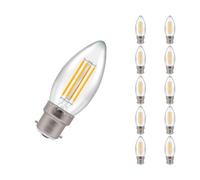 Crompton Lamps Filament Candle LED Light Bulb BC-B22d | 6.5W = 60W Incandescent | Warm White 2700K | Energy Efficient | Bayonet Lightbulb | Long Life 10000-Hrs | Clear Glass | 10-Pack