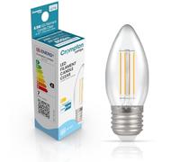 Crompton Lamps Filament Candle LED Light Bulb ES-E27 | 6.5W = 60W Equivalent | Warm White 2700K | Energy Efficient | Edison Screw Lightbulb | Long Life 10000-Hrs | Clear Glass
