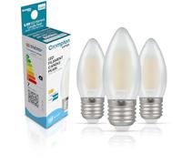 Crompton Lamps Filament Candle LED Light Bulb ES-E27 | 6.5W = 60W Equivalent | Warm White 2700K | Energy Efficient | Edison Screw Lightbulb | Long Life 15,000-Hrs | Pearl Glass | 3-Pack