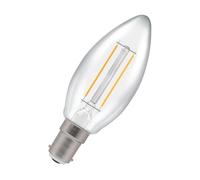 Crompton Lamps Filament Candle LED Light Bulb SBC-B15d | 2.2W = 25W Incandescent | Warm White 2700K | Energy Efficient | Small Bayonet Lightbulb | Long Life 15000-Hrs | Clear Glass