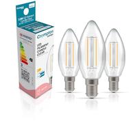 Crompton Lamps Filament Candle LED Light Bulb SBC-B15d | 2.2W = 25W Equivalent | Warm White 2700K | Energy Efficient | Small Bayonet Lightbulb | Long Life 15000-Hrs | Clear Glass | Dimmable | 3-Pack