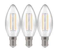Crompton Lamps Filament Candle LED Light Bulb SBC-B15d | 2.2W = 25W Incandescent | Cool White 4000K | Energy Efficient | Small Bayonet Lightbulb | Long Life 15,000-Hrs | Clear Glass | 3-Pack