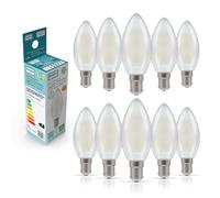 Crompton Lamps Filament Candle LED Light Bulb SBC-B15d | 2.5W = 25W Equivalent | Warm White 2700K | Energy Efficient | Small Bayonet Lightbulb | Long Life 15000-Hrs | Pearl Glass | Dimmable | 10-Pack