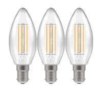 Crompton Lamps Filament Candle LED Light Bulb SBC-B15d | 4.2W = 40W Equivalent | Warm White 2700K | Energy Efficient | Small Bayonet Lightbulb | Long Life 10,000-Hrs | Clear Glass | Dimmable | 3-Pack