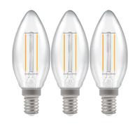 Crompton Lamps Filament Candle LED Light Bulb SES-E14 | 2.2W = 25W Equivalent | Cool White 4000K | Energy Efficient | Small Screw Lightbulb | Long Life 15,000-Hrs | Clear Glass | 3-Pack