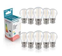 Crompton Lamps Filament Golfball LED Light Bulb BC-B22d | 2.2W = 25W Equivalent | Cool White 4000K | Energy Efficient | Bayonet Lightbulb | Long Life 15,000-Hrs | Clear Glass | 10-Pack