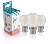 Crompton Lamps Filament Golfball LED Light Bulb BC-B22d | 4.2W = 40W Incandescent | Warm White 2700K | Energy Efficient | Bayonet Lightbulb | Long Life 10,000-Hrs | Pearl Glass | Dimmable | 3-Pack