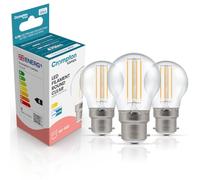 Crompton Lamps Filament Golfball LED Light Bulb BC-B22d | 4.2W = 40W Incandescent | Cool White 4000K | Energy Efficient | Bayonet Lightbulb | Long Life 15,000-Hrs | Clear Glass | 3-Pack