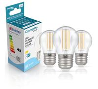 Crompton Lamps Filament Golfball LED Light Bulb ES-E27 | 6.5W = 60W Equivalent | Warm White 2700K | Energy Efficient | Edison Screw Lightbulb | Long Life 15,000-Hrs | Clear Glass | Dimmable | 3-Pack