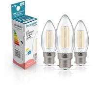 Crompton Lamps LED Candle 6.5W BC-B22d Dimmable Filament (3 Pack) (60W Equivalent) 4000K Cool White Clear 806lm BC Bayonet B22