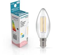 Crompton Lamps LED Filament Candle Light Bulb SBC-B15d | 6.5W = 60W Incandescent | Warm White 2700K | Energy Efficient | | Long Life 15,000H | Clear Glass | Non-Dimmable | 3-Pack