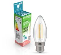 Crompton Lamps LED Ultra-Efficient Candle 2.2W BC-B22d A-Class (40W Equivalent) 3000K Warm White Clear 470lm BC Bayonet B22 Energy Efficient Filament A-Rated Light Bulb