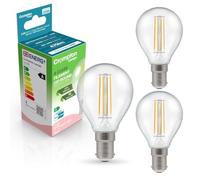 Crompton Lamps LED Ultra-Efficient Golfball 2.2W SBC-B15d A-Class (40W Equivalent) 3000K Warm White Clear 470lm SBC Small Bayonet B15 Round Energy Efficient Filament A-Rated Light Bulb