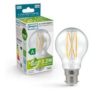 Crompton Lamps Ultra-Efficient LED Filament Light Bulb GLS 2.2W BC-B22 Bayonet A-Class Warm White Clear (40W Equivalent)