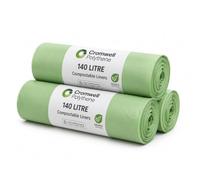 Cromwell Polythene 140 Litre Compostable Wheelie Bin Liners | 30 Bags (3 Rolls x 10) | EN13432 Certified | Biodegradable Food Waste & Garden Waste Bin Bags | Fits 120L & 140L Wheelie Bins