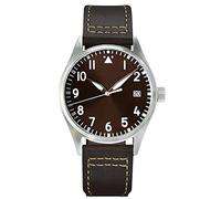 Cronos 39mm Pilot Mechanical Men Watches PT5000 Super Luminous Sapphire Class Brown Leather Strap Stainless Steel Flieger Watch, color 2 no logo,